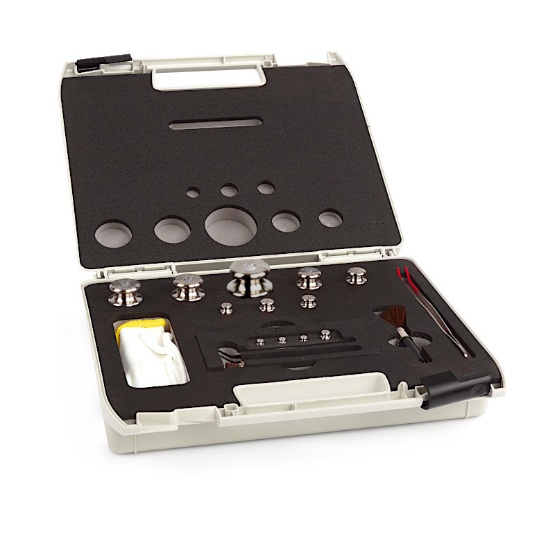 F2 Mass Standard - Knob Weights With Adjustment Chamber, Set (1 g - 500 g), Plastic Box